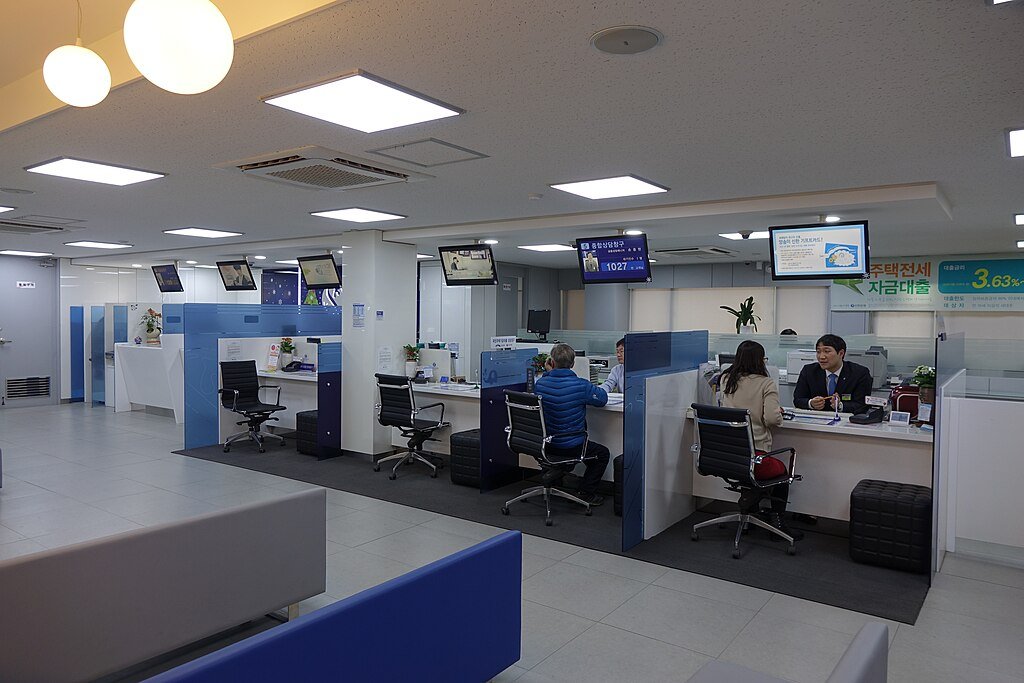 Inside a branch of Shinhan Bank in Seoul, South Korea.
